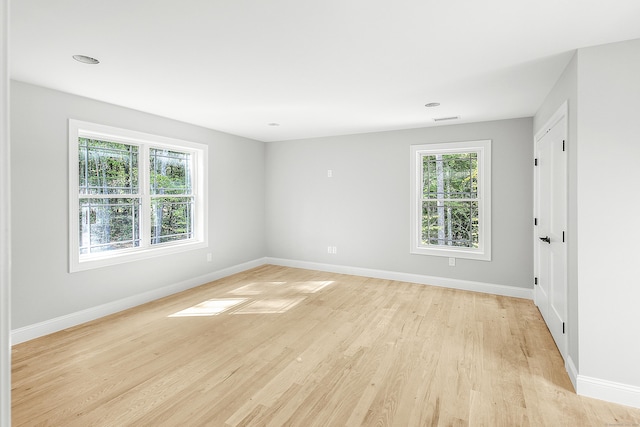 empty room featuring plenty of natural light and light hardwood / wood-style flooring