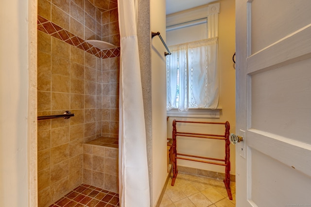 bathroom featuring a shower with curtain and tile patterned floors