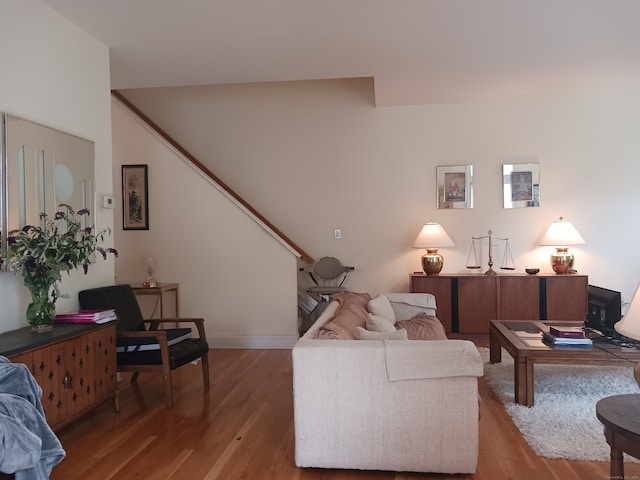 living room with light hardwood / wood-style flooring