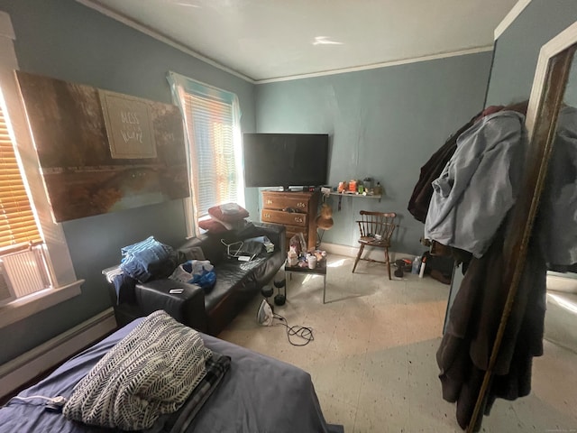 bedroom with ornamental molding