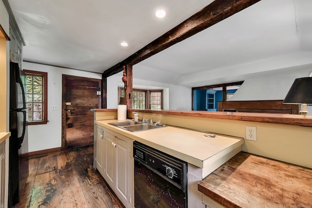 kitchen featuring dark hardwood / wood-style floors, sink, a healthy amount of sunlight, and black appliances