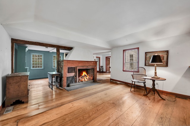 sitting room with hardwood / wood-style floors and a wealth of natural light