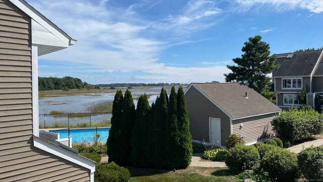 exterior space featuring a water view