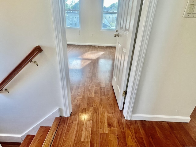 14 Bayview Pl, West Haven, CT 06516 - hall featuring wood finished floors, stairway, and baseboards