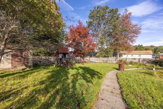 view of yard featuring a playground