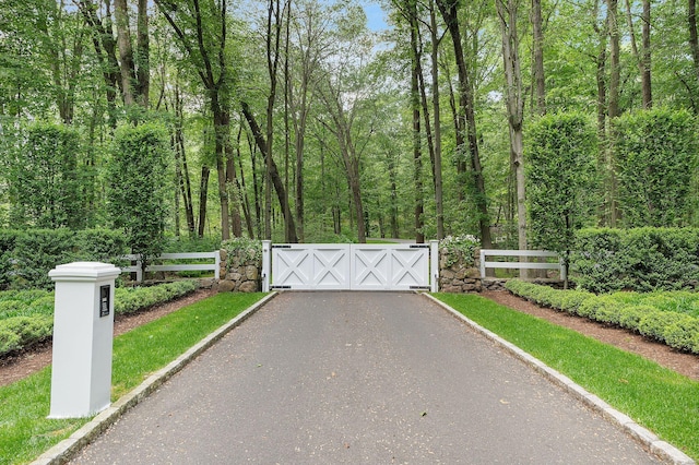 9 Cowdray Park Dr, Greenwich, CT 06831 - view of gate with a wooded view and fence