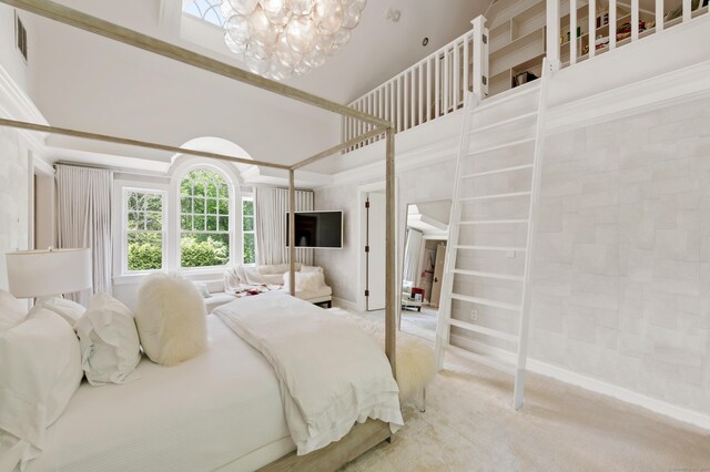 9 Cowdray Park Dr, Greenwich, CT 06831 - bedroom with carpet flooring, visible vents, and an inviting chandelier