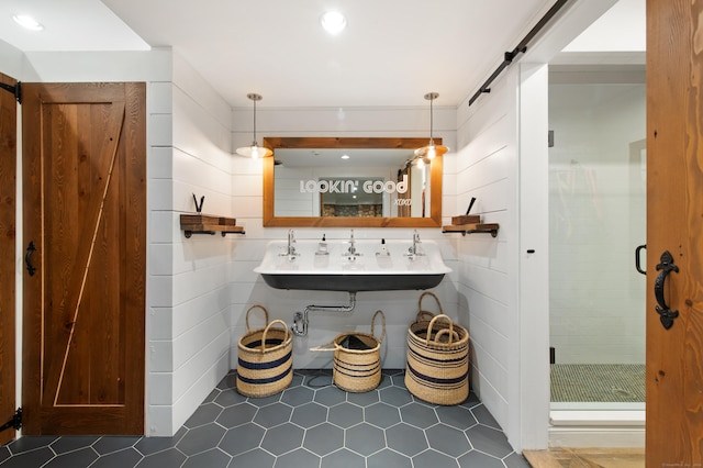 9 Cowdray Park Dr, Greenwich, CT 06831 - bathroom with a sink, a shower stall, and tile patterned flooring