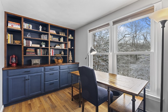 office space with light hardwood / wood-style flooring