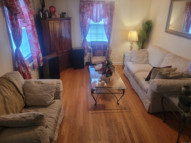 living room featuring light wood-type flooring