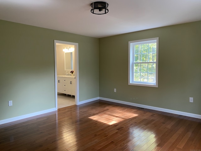 empty room featuring sink and dark hardwood / wood-style flooring