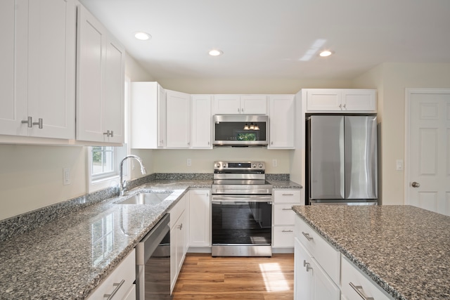 kitchen with white cabinetry, stainless steel appliances, and sink