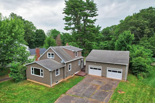 251 Stevens St, Bristol, CT 06010 - view of front of property with a shingled roof, a chimney, a detached garage, and a front yard