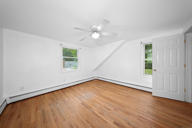 251 Stevens St, Bristol, CT 06010 - empty room featuring a baseboard radiator, wood finished floors, healthy amount of natural light, and ceiling fan