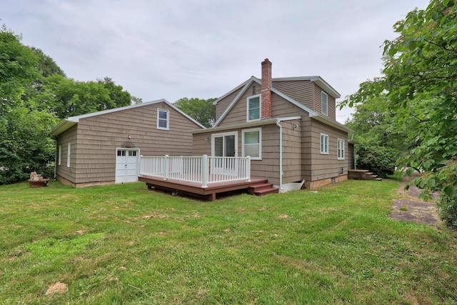 251 Stevens St, Bristol, CT 06010 - back of property featuring a chimney, a wooden deck, and a yard