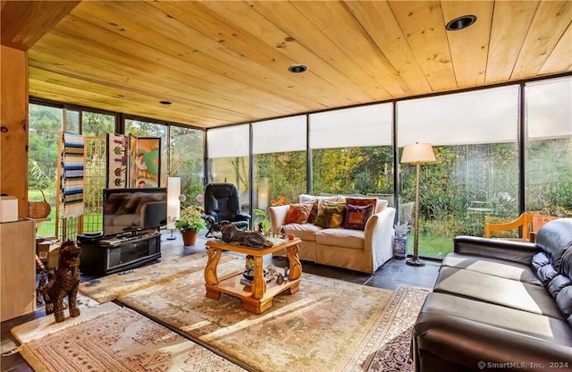 sunroom with wooden ceiling and a wealth of natural light