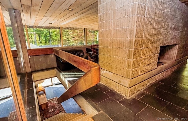 interior space with wood ceiling