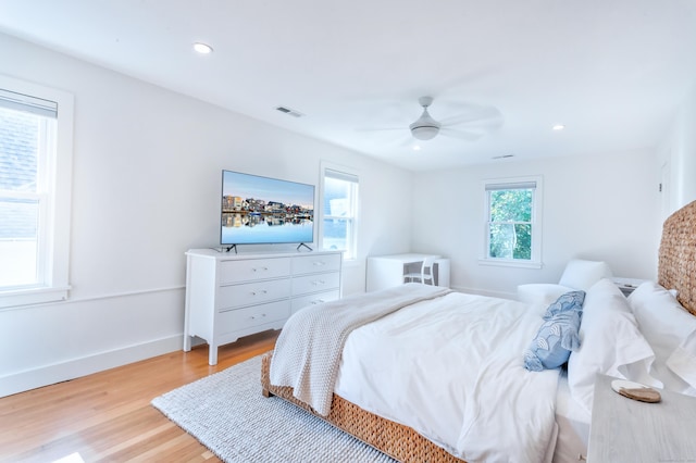 82 Thimble Island Rd, Branford, CT 06405 - bedroom featuring light wood-type flooring, ceiling fan, and recessed lighting
