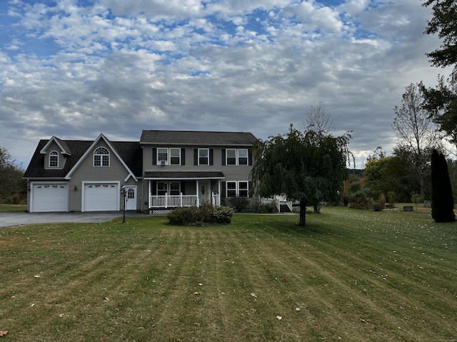 colonial house featuring a porch and a front yard