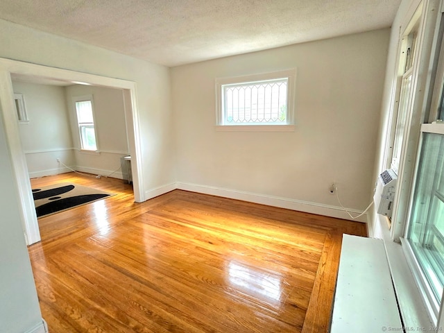 unfurnished room with wood-type flooring and a textured ceiling