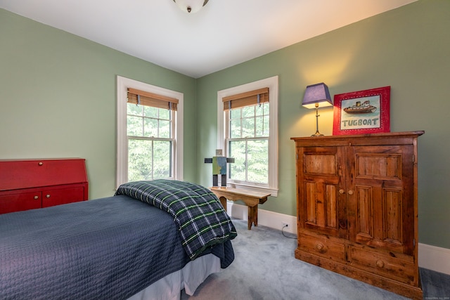 carpeted bedroom with multiple windows