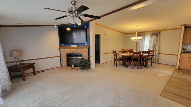 1 Circle Dr, Windham, CT 06256 - dining room with baseboards, a brick fireplace, and crown molding