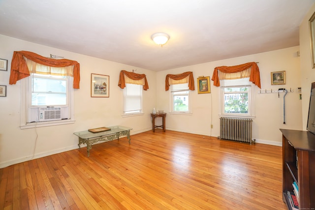 misc room featuring plenty of natural light, light hardwood / wood-style floors, and radiator heating unit