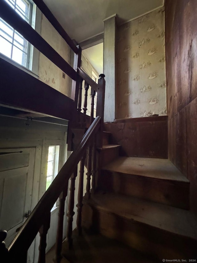 5 Balance Rock Rd, Hartland, CT 06027 - stairs with a wainscoted wall and wallpapered walls