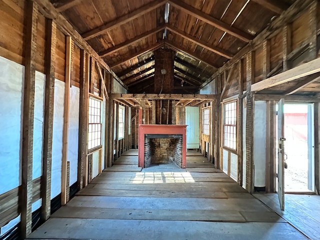 misc room featuring wood ceiling and lofted ceiling