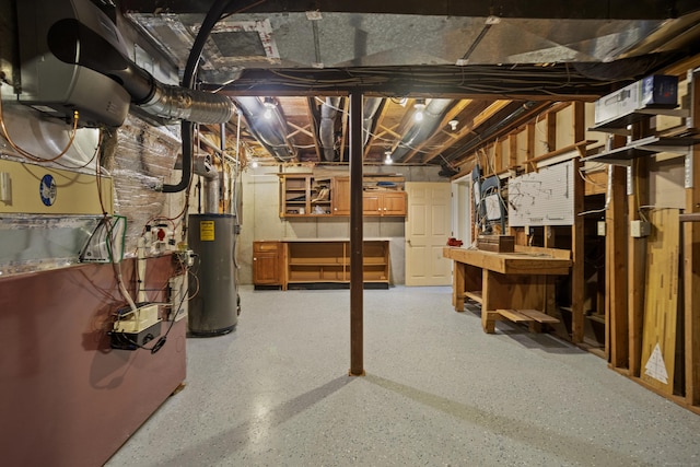 basement featuring gas water heater