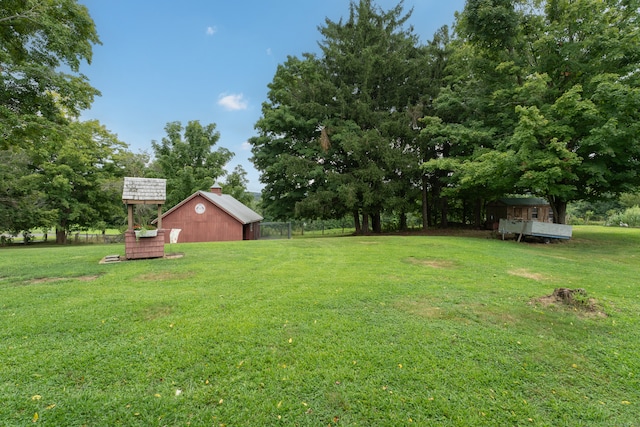 view of yard featuring a storage shed