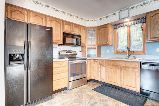 kitchen with black appliances and sink