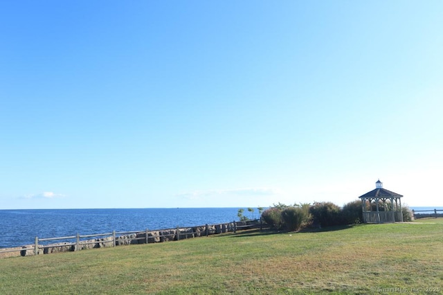 property view of water with a gazebo