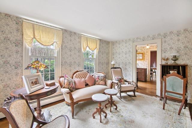 66 Artillery Rd, Middlebury, CT 06762 - sitting room featuring wallpapered walls, wood finished floors, and a baseboard radiator