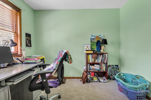 view of carpeted home office