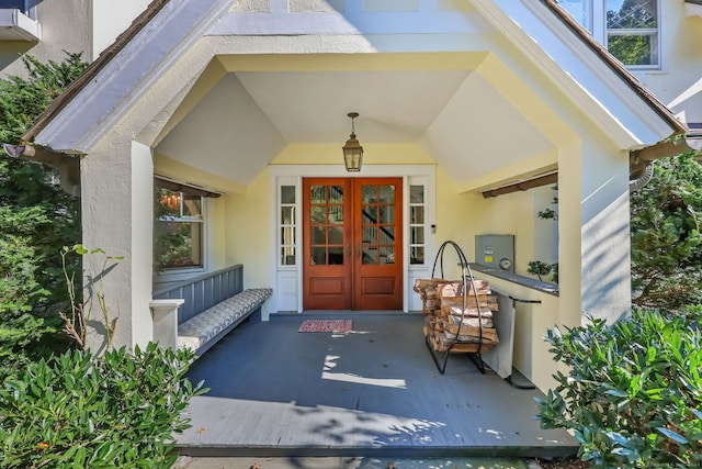 147 Old Church Rd, Greenwich, CT 06830 - entrance to property with stucco siding and french doors