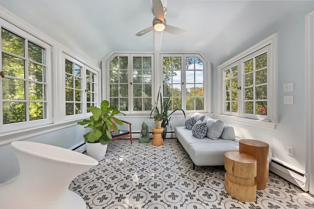 147 Old Church Rd, Greenwich, CT 06830 - sunroom featuring french doors, a baseboard radiator, and vaulted ceiling