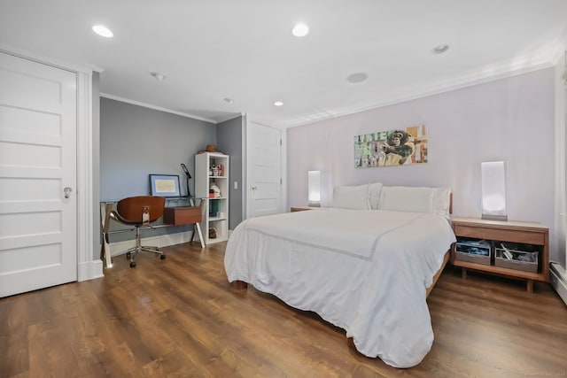 147 Old Church Rd, Greenwich, CT 06830 - bedroom featuring crown molding, wood finished floors, recessed lighting, and baseboards
