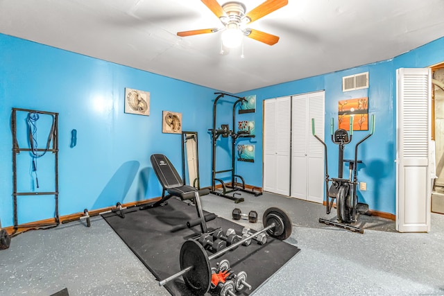 exercise area with ceiling fan