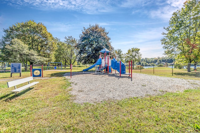 view of jungle gym featuring a yard