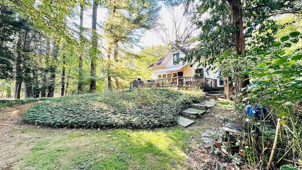 view of yard with a wooden deck