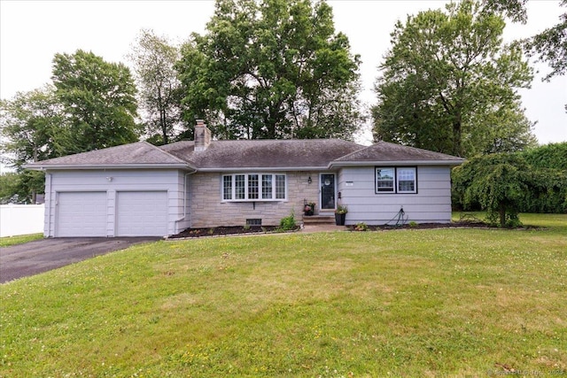 161 Dale Rd, Wethersfield, CT 06109 - single story home with driveway, a garage, a chimney, stone siding, and roof with shingles