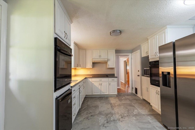 161 Dale Rd, Wethersfield, CT 06109 - kitchen featuring stainless steel refrigerator with ice dispenser, oven, a textured ceiling, under cabinet range hood, and white cabinets
