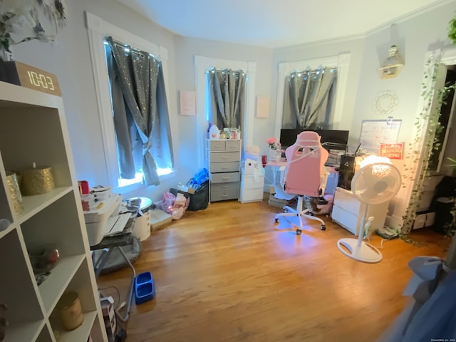 office area with light wood-type flooring