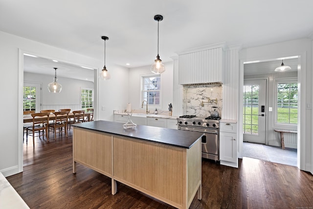 429 Chestnut Land Rd, New Milford, CT 06776 - kitchen featuring a center island, a sink, dark wood-style floors, and high end stove