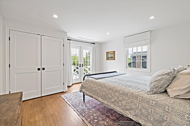 429 Chestnut Land Rd, New Milford, CT 06776 - bedroom with a closet, recessed lighting, access to outside, and light wood-style floors