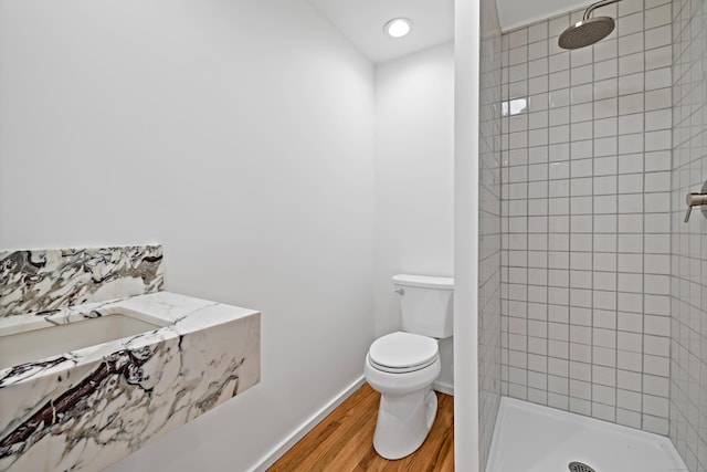 429 Chestnut Land Rd, New Milford, CT 06776 - full bathroom featuring toilet, a stall shower, wood finished floors, and baseboards