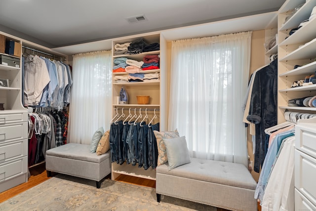 walk in closet with light wood-type flooring