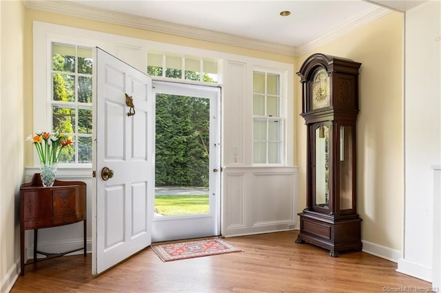 entryway with light hardwood / wood-style flooring and a healthy amount of sunlight