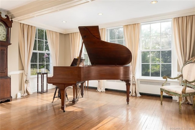 misc room featuring ornamental molding and light hardwood / wood-style floors